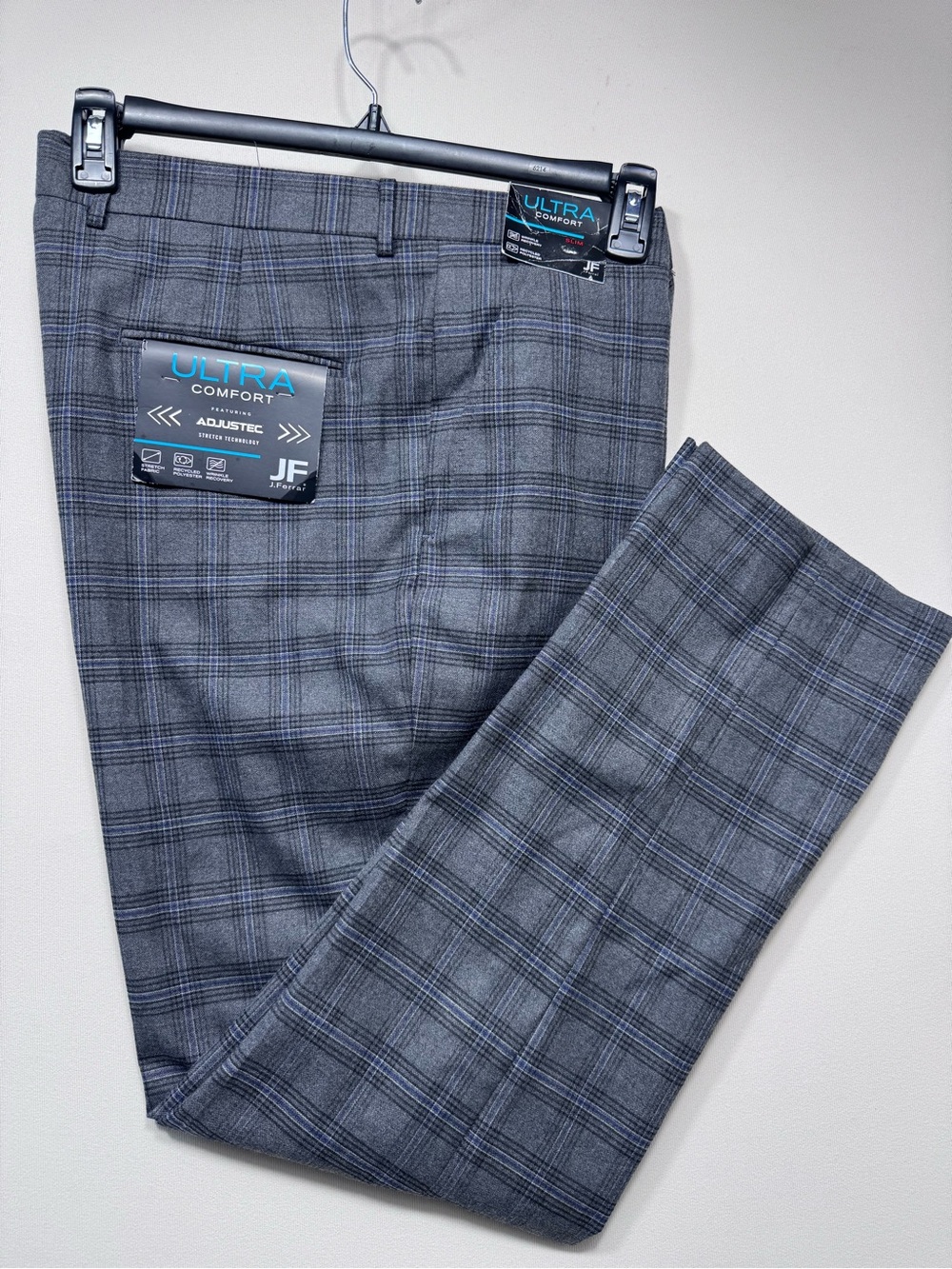 JF JFERRAR Slim Stretch Ultra Comfort Gray Plaid Dress Suit Pants -Size 38WX32L